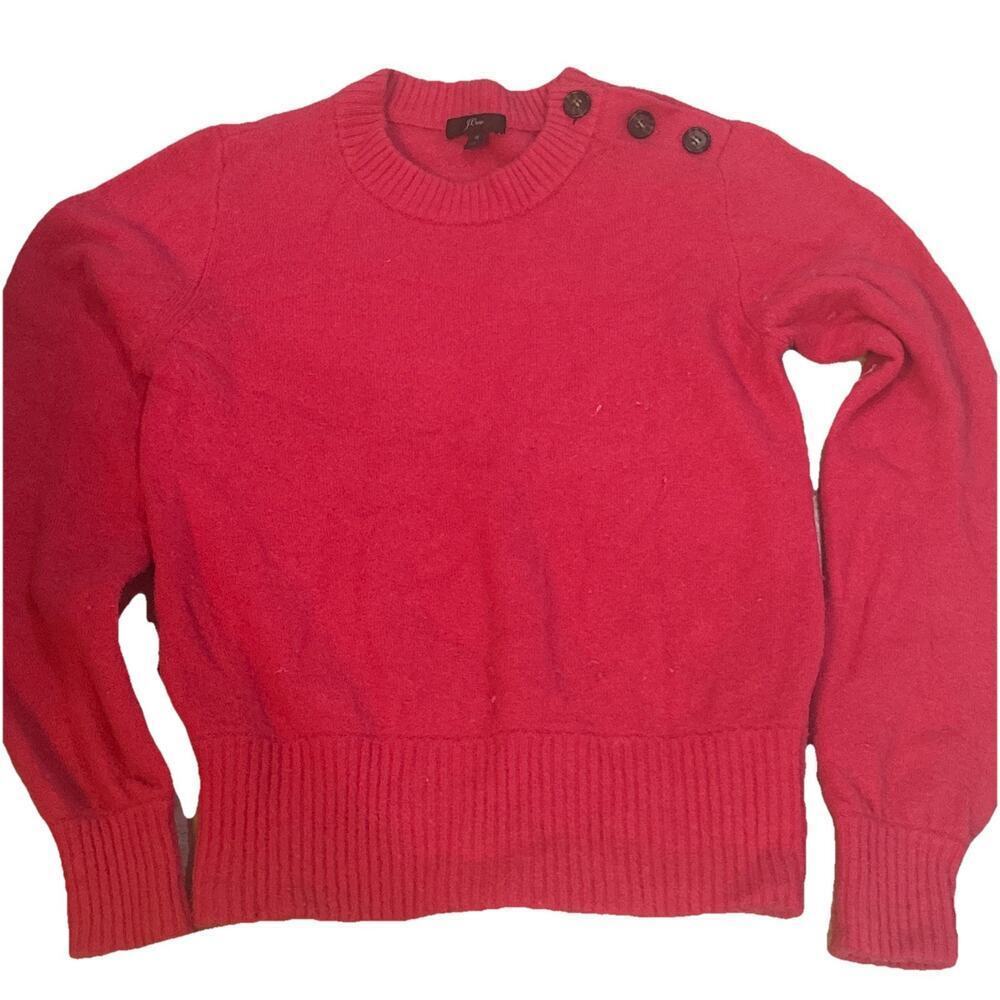 J.Crew Button Shoulder Crewneck Sweater Merino Wool Alpaca Blend Medium Pink